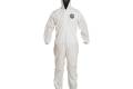 Coverall Dspbl Medium Proshield Basic White Serged Seam With Attached Hood Front Zipper Elastic Wris