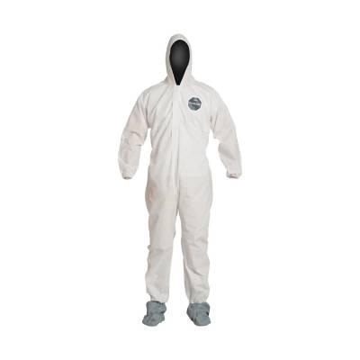 Coverall Dspbl Medium Proshield Basic White Serged Seam With Attached Hood Front Zipper Elastic Wris