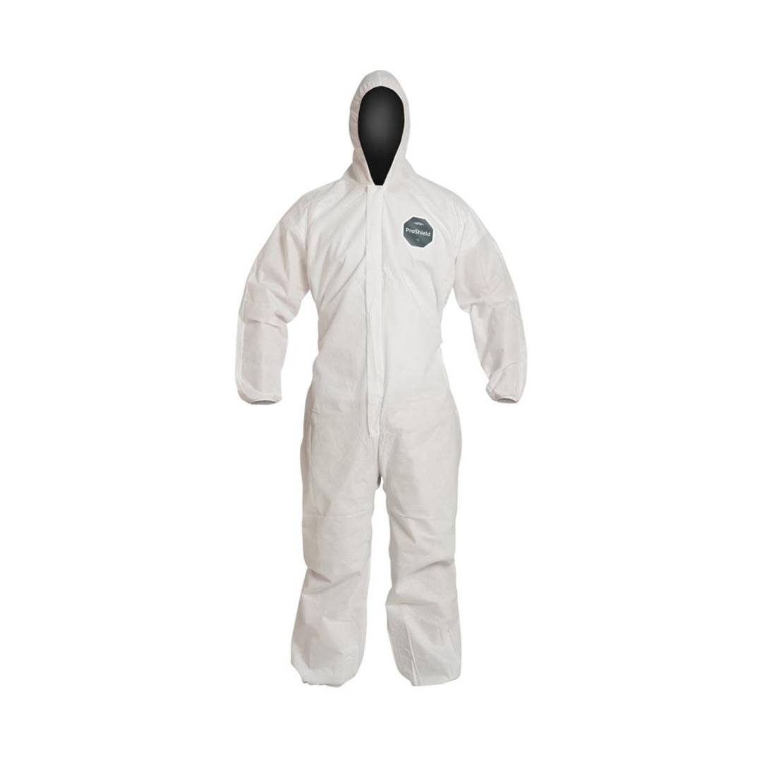 Coverall Large Proshield Basic White Serged Seam With Attached Hood Front Zipper Elastic Wrist & A