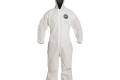 Coverall Large Proshield Basic White Serged Seam With Attached Hood Front Zipper Elastic Wrist & A