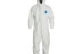 Coverall 5X-Large Tyvek White Serged Seam With Attached Hood Front Zipper Elastic Wrist Attached Soc