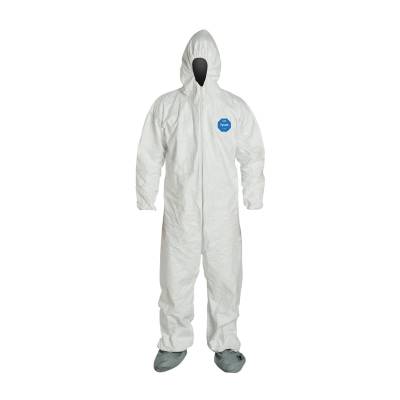 Coverall Medium Tyvek White Serged Seam With Attached Hood Front Zipper Elastic Wrist Attached Socks Coverall Medium Tyvek White Serged Seam With Attached Hood Front Zipper Elastic Wrist Attached Socks