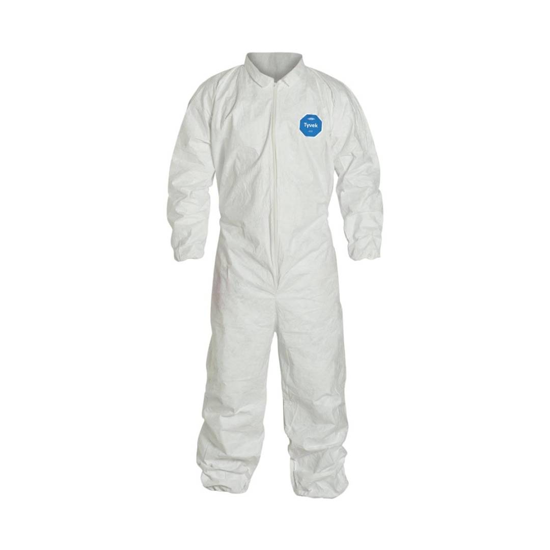 Coverall 2X-Large Tyvek White Serged Seam With Collar Front Zipper Elastic Wrist & Ankle 25Ca