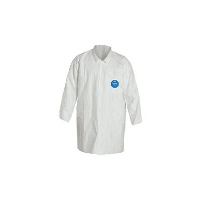 Coat Lab Medium Tyvek White Serged Seam With Collar Front Snaps Open Wrist Two Pockets 30Ca
