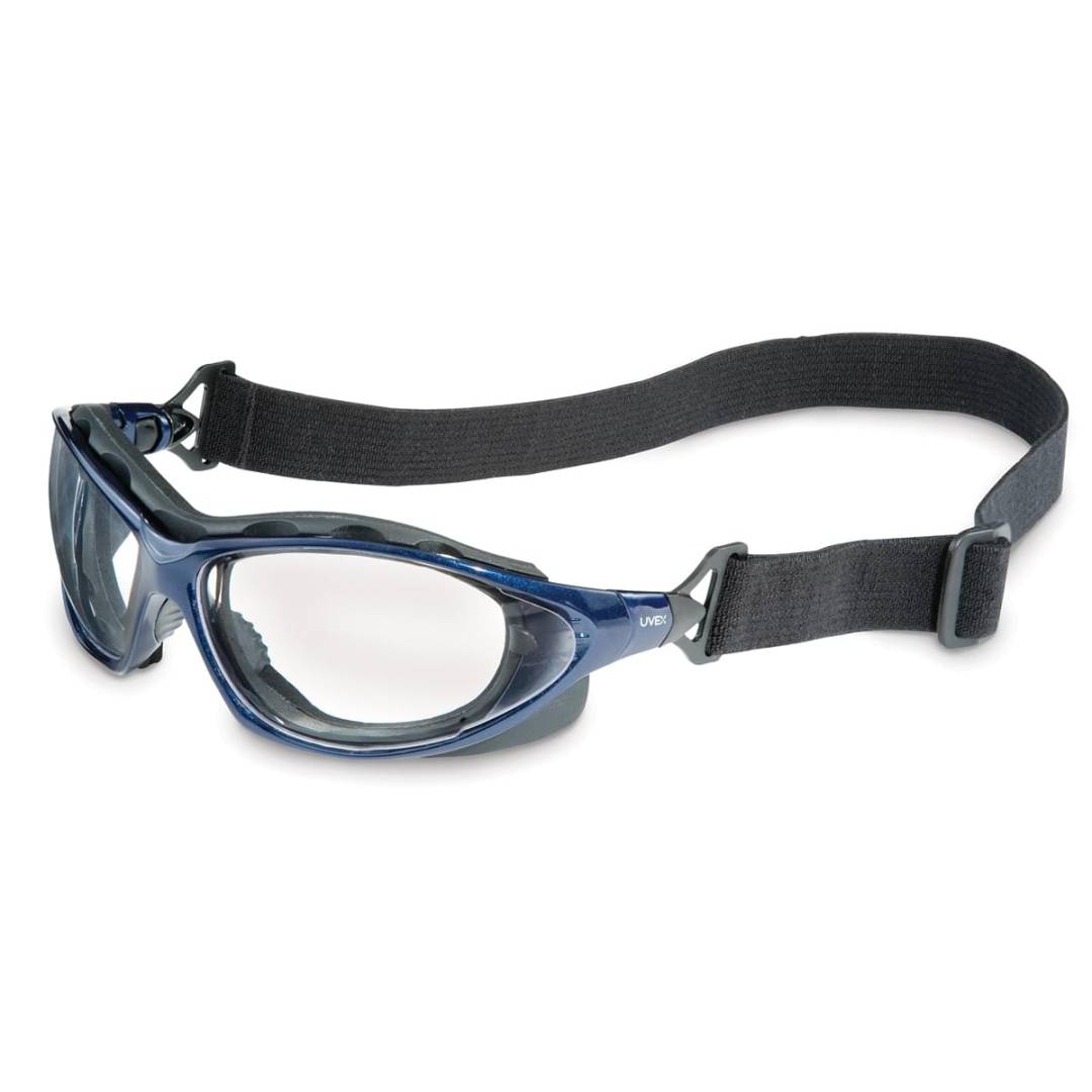 Glasses Safety Clear Seismic Uvextreme Anti-Fog Metallic Blue Frame Sealed Cushioned Flame-Resistant