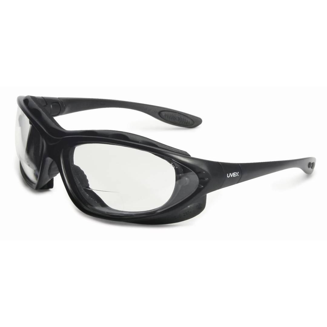 Glasses Safety Clear Seismic Reader Magnifier +1.5 Diopter Uvextreme Anti-Fog Black Frame Cushioned