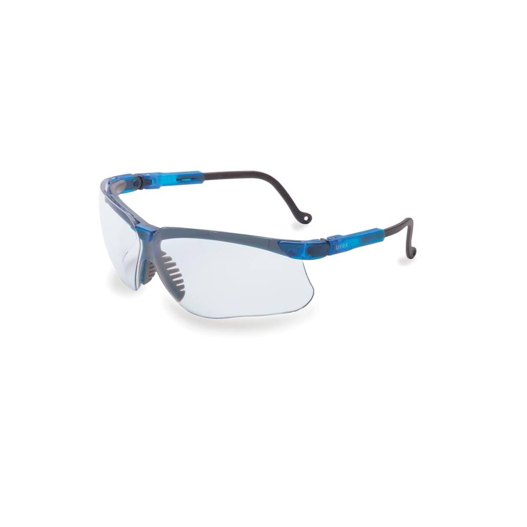 Glasses Safety Clear Genesis Ultra-Dura Anti-Scratch Hardcoat Vapor Blue Frame Adjustable Temple Spa