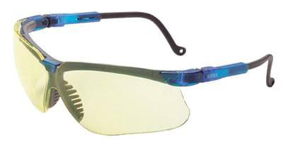 Glasses Safety Amber Genesis Ultra-Dura Vapor Blue Adjustable Temple Spatulite Wrap-Around Single Fl