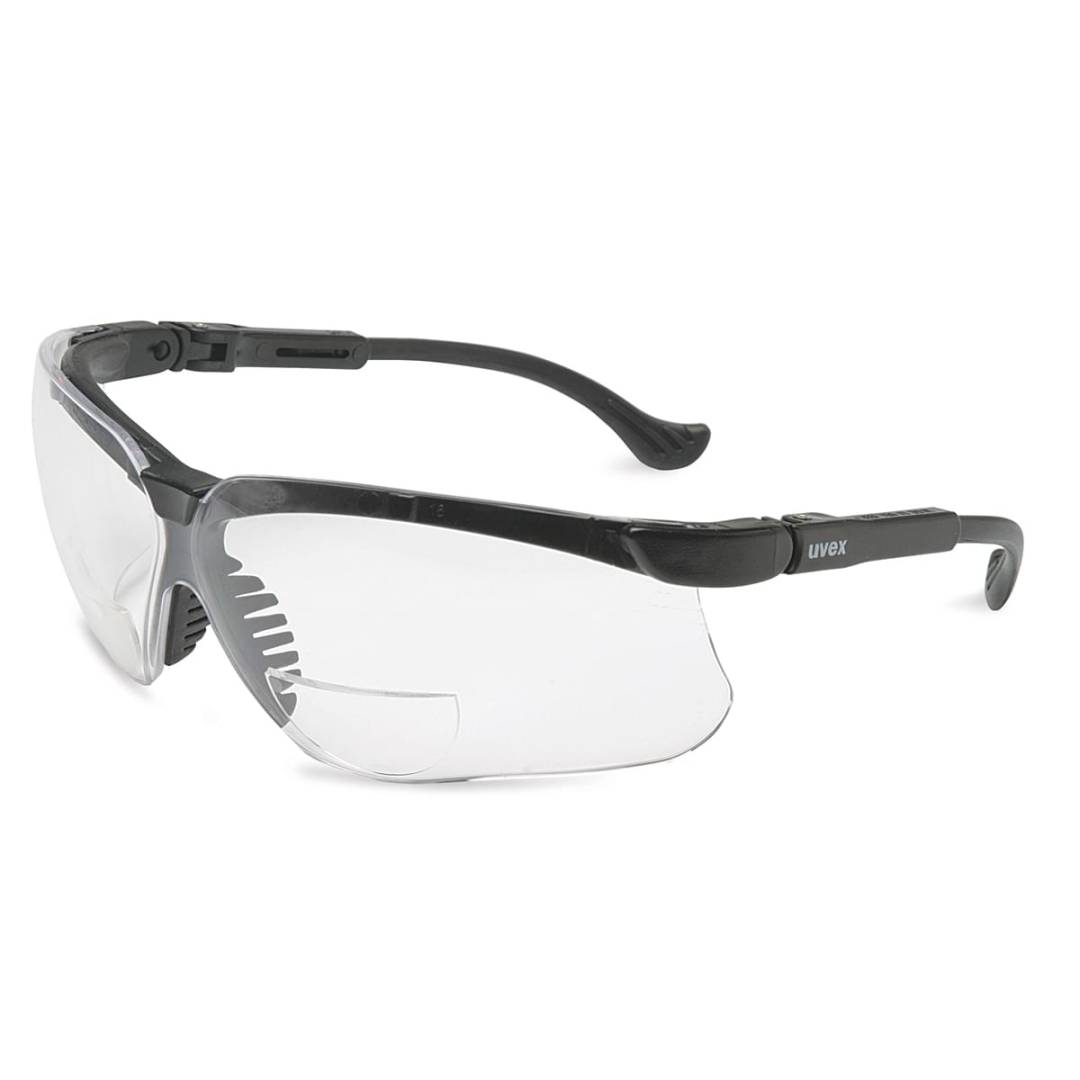 Glasses Safety Clear Genesis Reader Magnifier +1.5 Diopter Ultra-Dura Black Frame Adjustable Temple