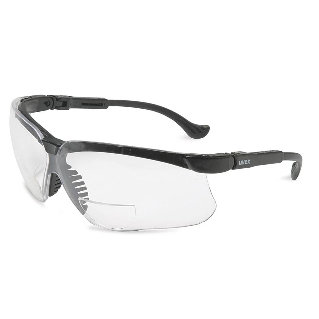 Glasses Safety Clear Genesis Reader Magnifier +2.0 Diopter Ultra-Dura Black Frame Adjustable Temple