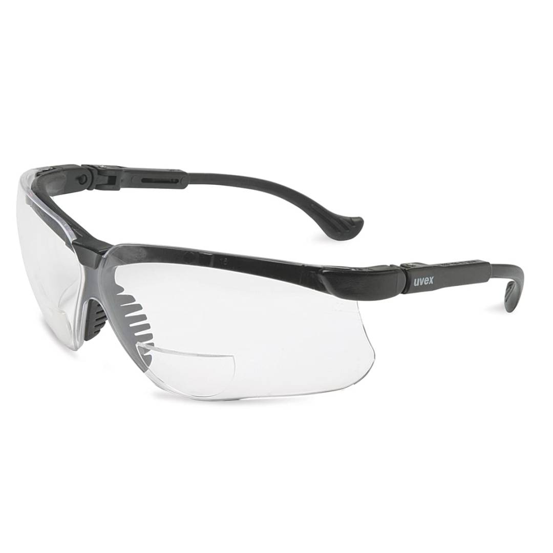 Glasses Safety Clear Genesis Reader Magnifier +2.5 Diopter Ultra-Dura Black Frame Adjustable Temple