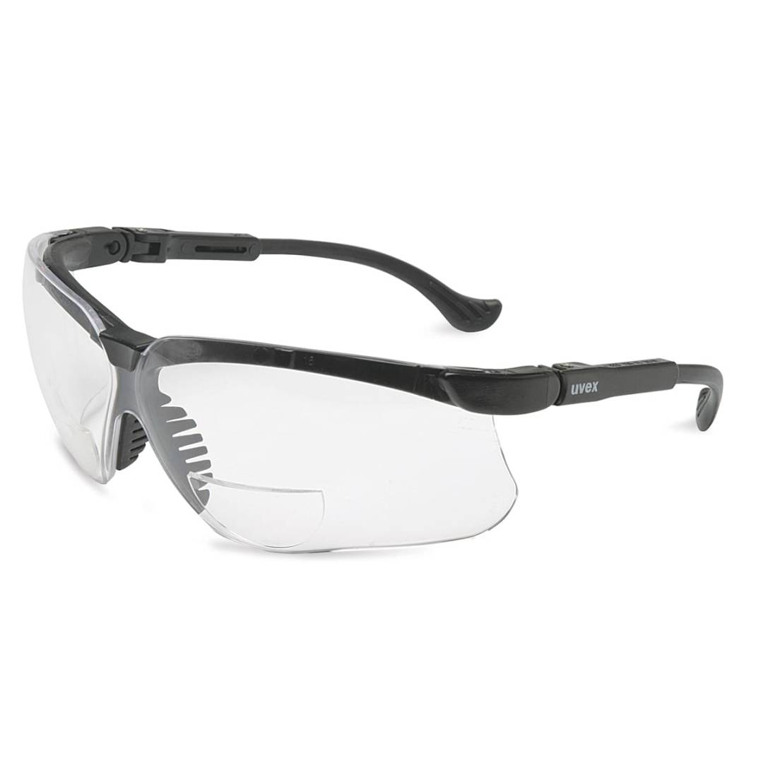 Glasses Safety Clear Genesis Reader Magnifier +3.0 Diopter Ultra-Dura Black Frame Adjustable Temple