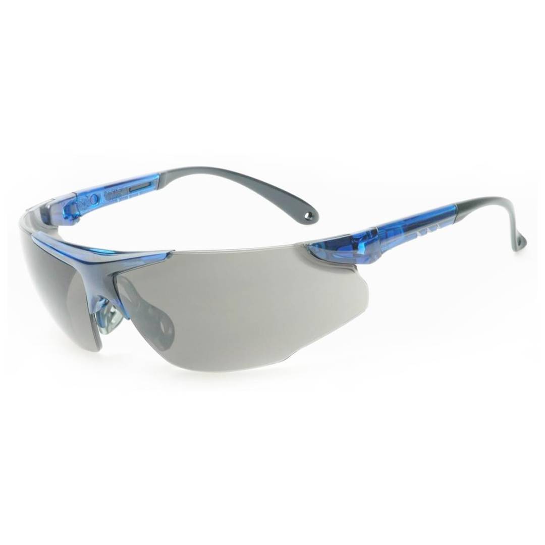 Glasses Safety Gray Elite Blue Adjustable Ratchet Temple Wrap-Around Single Soft Nose Piece Ansi Z87