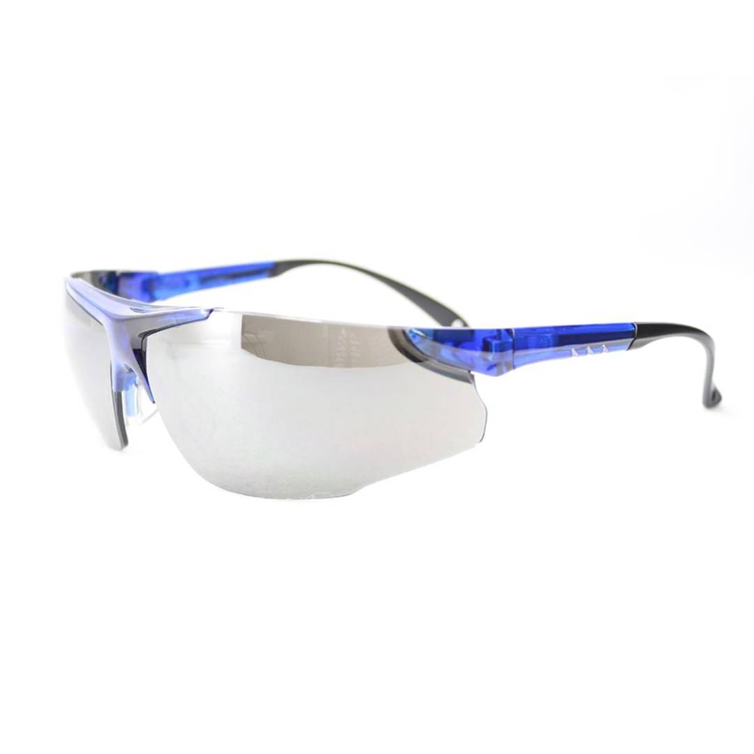 Glasses Safety Mirror Elite Blue Adjustable Ratchet Temple Wrap-Around Single Soft Nose Piece Ansi Z