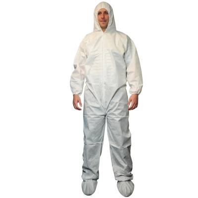 Coveralls Polypropylene Front Zipper Attached Bootshood Elastic Ankleswrists Xl White Disposable