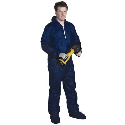 Coveralls Polypropylene Front Zipper Attached Bootshood Elastic Ankleswrists Lg Blue Disposable