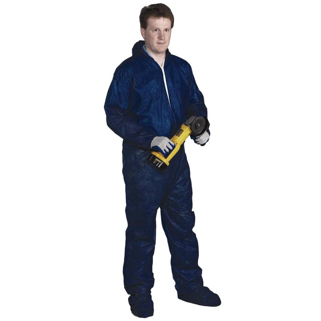 Coveralls Polypropylene Front Zipper Attached Bootshood Elastic Ankleswrists Xl Blue Disposable
