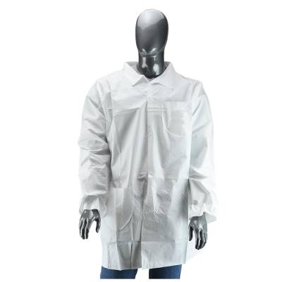 Coat Lab Polypropylene 4-Snap Front 2 Pockets Collar Lg White Disposable